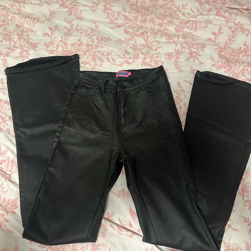 Edikted Black Faux Leather Flared Pants Size M